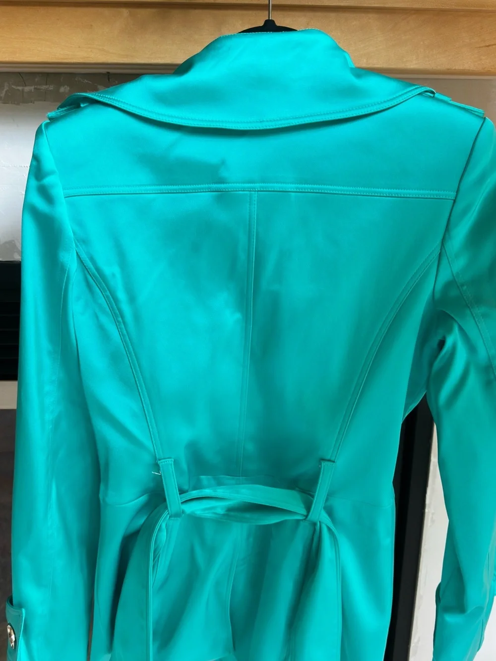 Cache Turquoisey Green Double-Breasted Trench Coat Medium Vintage!